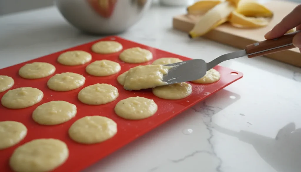Silikon Backmatte für Hundekekse mit Bananenteig bestrichen