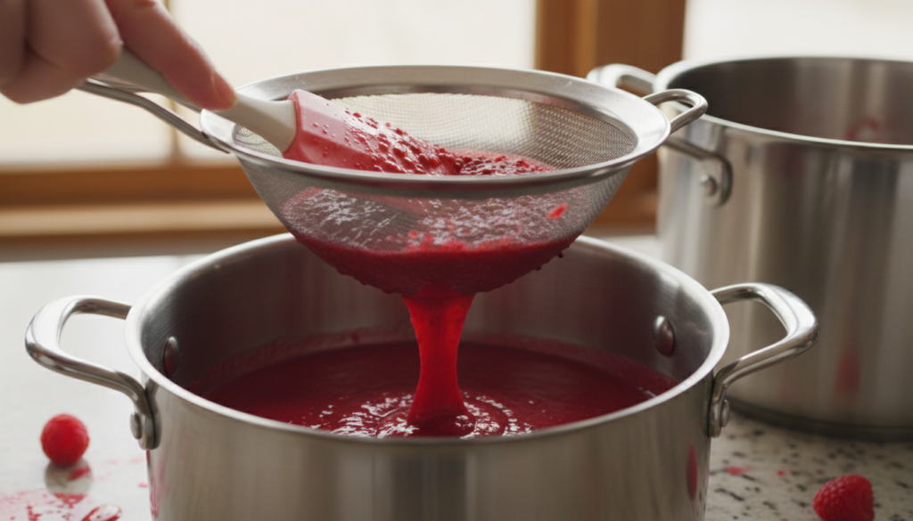 Himbeerpüree als Basis für Himbeercreme ohne Gelatine.