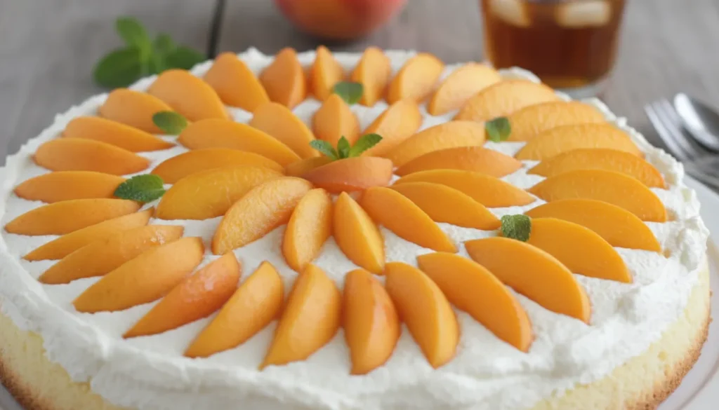 Pfirsiche schälen und in Spalten schneiden für den Tortenbelag.