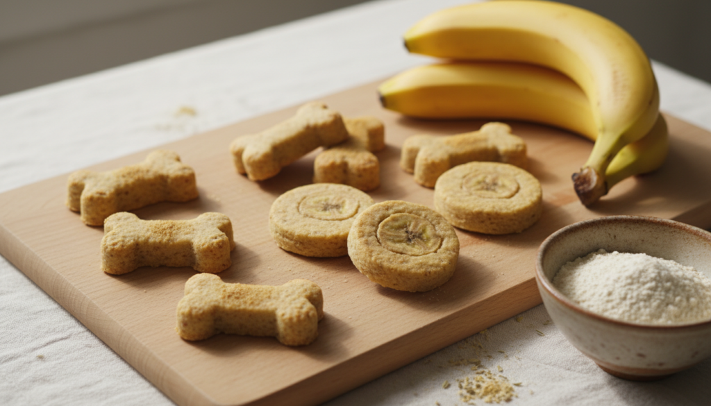 Magenschonende Leckerli für Hunde aus Banane und Kartoffelmehl.