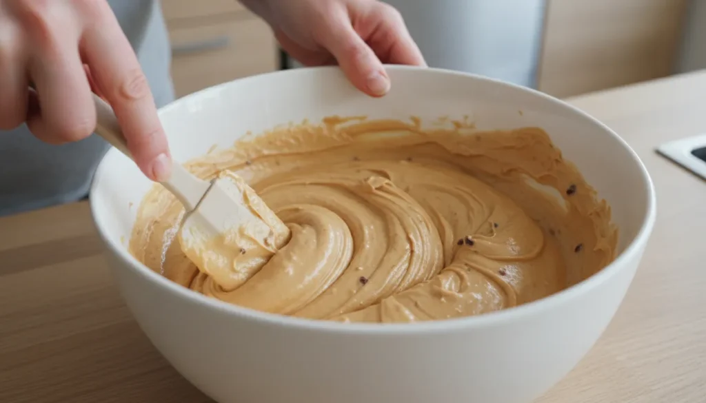 Leberwurst-Quark-Creme für eine Hundetorte wird glatt gerührt.