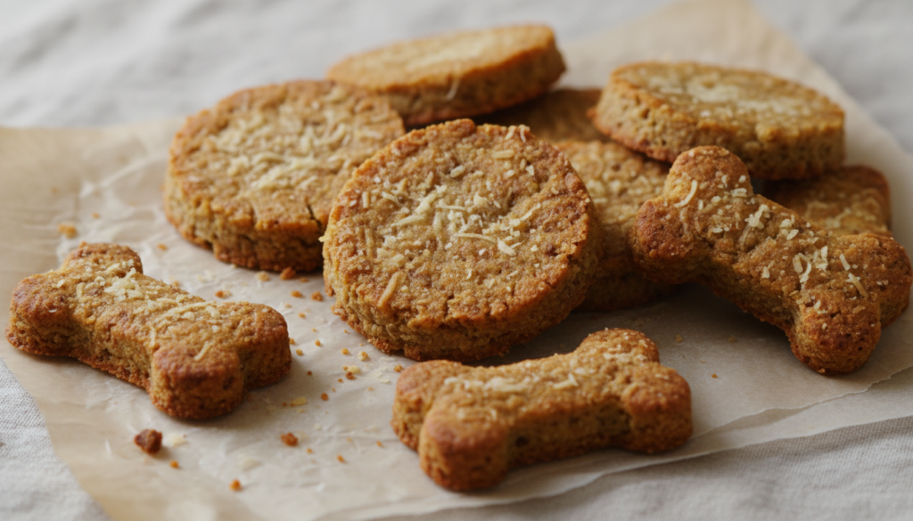 Glutenfreie Hundekracker aus Buchweizen und Parmesan.