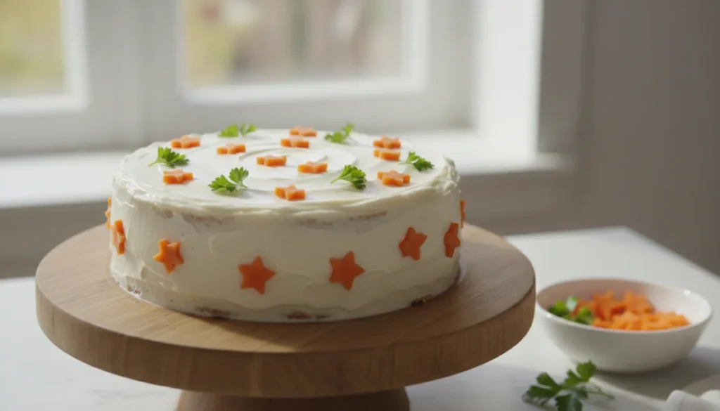 Sichere Dekoration für eine Hundetorte Geburtstag mit Karotten und Petersilie.